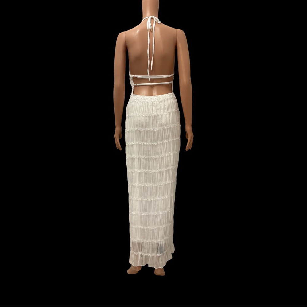NWT Backless Dress Sleeveless Textured Halter Open Back Maxi size S - Picture 6 of 8